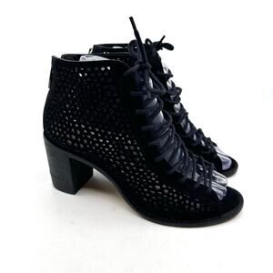 Vince Camuto 'Tulina' Laser Cut Lace Up Sandals 6M Black Open Toe Back Zip Heels